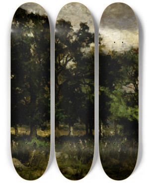 Triptych art skateboard deck of Edward Mitchell Bannister Tree Landscape by Edward Mitchell Bannister (1828-1901)