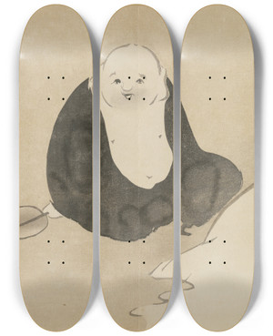 Triptych art skateboard deck of Kamisaka Sekka Hotei by Kamisaka Sekka (1866-1942)