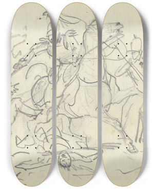 Triptych art skateboard deck of Louis Ferdinand Von Rayski Cavalery Battle by Louis Ferdinand Von Rayski