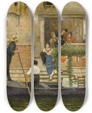 Triptych art skateboard deck of Luigi Pastega Auf Dem Weg Zur Festa Del Redentore_1 by Luigi Pastega (1858-1927)
