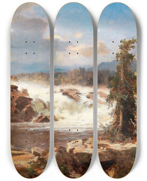 Triptych art skateboard deck of Franz Richard Unterberger Thundering Waterfall by Franz Richard Unterberger (1838-1902)
