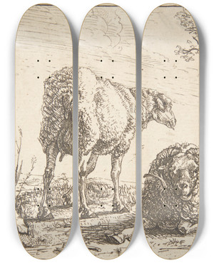Triptych art skateboard deck of Barend Graat Fr Vdder Og Ged by Barend Graat (1628-1709)