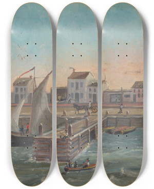 Triptych art skateboard deck of William P Chappel Old Ferry Stairs by William P Chappel (1801-1878)