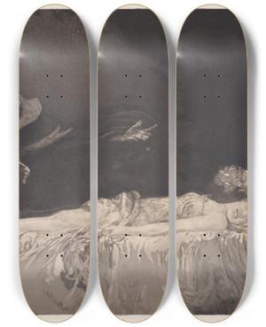 Triptych art skateboard deck of Max Klinger Death Tod by Max Klinger (1857-1920)