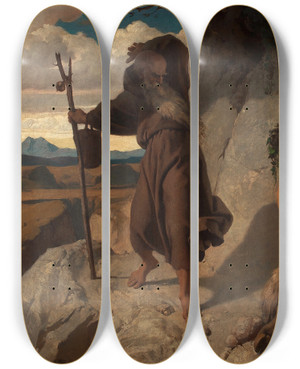 Triptych art skateboard deck of Karl Schnbrunner Versuchung Des Heiligen Antonius by Karl Schonbrunner (1832-1877)