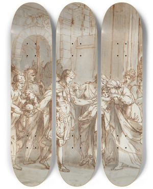 Triptych art skateboard deck of Franc Kavi The Farewell Between Hector And Andromache by Franc Kavcic (1755-1828)