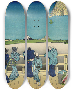 Triptych art skateboard deck of Katsushika Hokusai Sazai Hall Temple Of Five Hundred Rankan by Katsushika Hokusai (1760-1849)