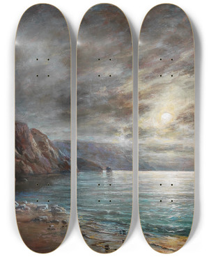 Triptych art skateboard deck of A Frandetti Moonlit Night Over Crimea by A Frandetti (19-)