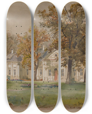 Triptych art skateboard deck of Juliusz Kossak Paac W Sieniawie by Juliusz Kossak (1824-1899)