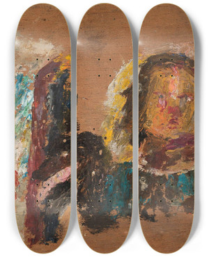Triptych art skateboard deck of Tadeusz Makowski Rifleman And Head by Tadeusz Makowski (1882-1932)