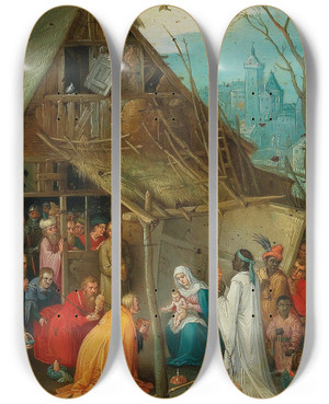Triptych art skateboard deck of Flemish School The Adoration Of The Magi by Flemish School