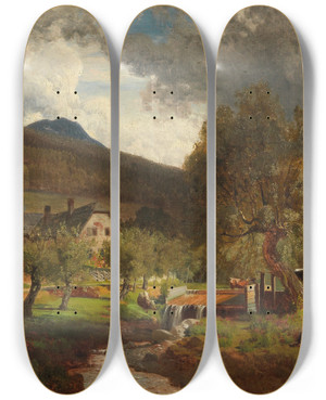Triptych art skateboard deck of Anton Hlavacek Scene Of The Prein Near Reichenau by Anton Hlavacek (1842-1926)