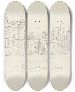 Triptych art skateboard deck of Nicaise De Keyser Holyrood Palace by Nicaise De Keyser (1813-1887)
