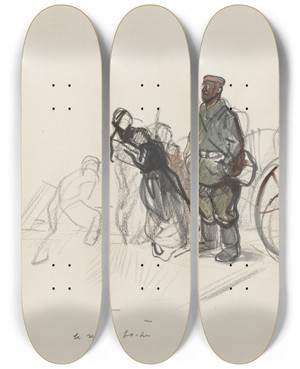 Triptych art skateboard deck of Jeanlouis Forain Le Replis Boche by Jean Louis Forain (1852-1931)