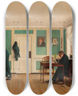 Triptych art skateboard deck of Wilhelm Bendz Interior From Amaliegade Captain Carl Ludvig Bendz Standing And Dr Jacob Christian Bendz Seated by Wilhelm Bendz (1804-1832)