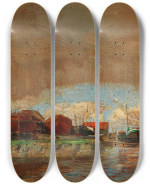 Triptych art skateboard deck of Tina Blau Rain And Sunshine Dordrecht by Tina Blau (1845-1916)