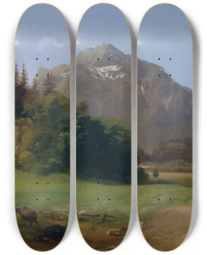 Triptych art skateboard deck of Johann Fischbach Bei Salzburg by Johann Fischbach (1797-1871)
