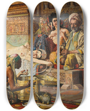 Triptych art skateboard deck of Gyula Tornai The Favourite by Gyula Tornai (1861-1928)
