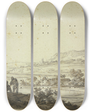 Triptych art skateboard deck of Herman Saftleven Iii Landschaft Vorne Links An Einem Drren Baum Zwei Figuren by Herman Saftleven Iii (1609-1685)