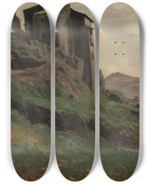 Triptych art skateboard deck of Jeanbaptistecamille Corot Marino Grandes Fabriques Au Sommet De Rochers by Jean-Baptiste-Camille Corot (1796-1875)