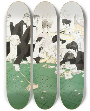 Triptych art skateboard deck of Georges Goursat Sem La Roulette by Georges Goursat (Sem) (1863-1934)