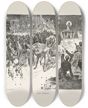 Triptych art skateboard deck of Charles Dana Gibson Lifes Birthday by Charles Dana Gibson (1867-1944)