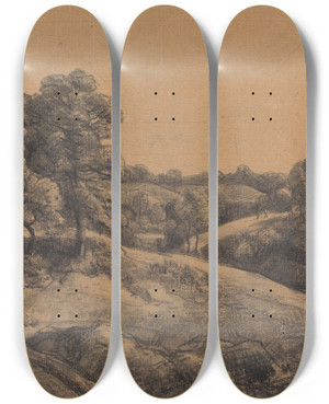 Triptych art skateboard deck of John Constable Wooded Slope With A Receding Road by John Constable (1776-1837)