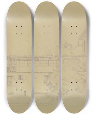Triptych art skateboard deck of Nikolaus Hoff Aussicht Aus Dem Fenster Der Unterkunft Des Knstlers Im Hause Bianchemi Cecarelli In Rom by Nikolaus Hoff (1798-1873)