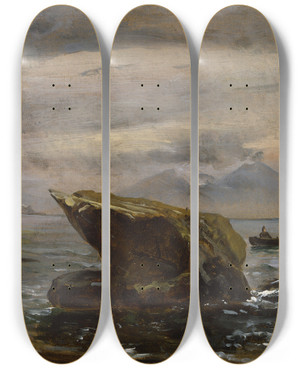 Triptych art skateboard deck of Johan Christian Dahl Beach Near Posillipo by Johan Christian Dahl (1788-1857)