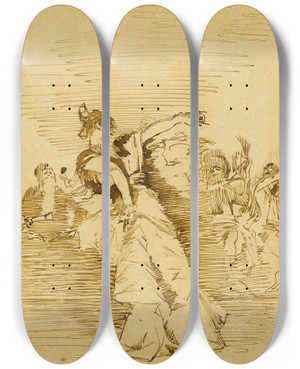 Triptych art skateboard deck of John Singer Sargent Sketch After El Jaleo by John Singer Sargent (1856-1925)