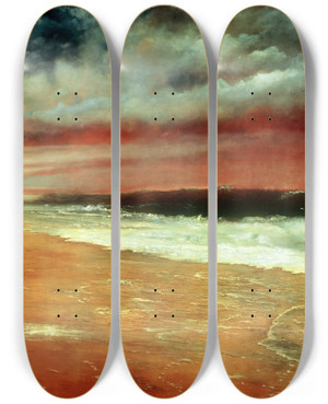 Triptych art skateboard deck of Joaqun Clausell Late Afternoon By The Sea The Red Wave by Joaquin Clausell (1866-1935)