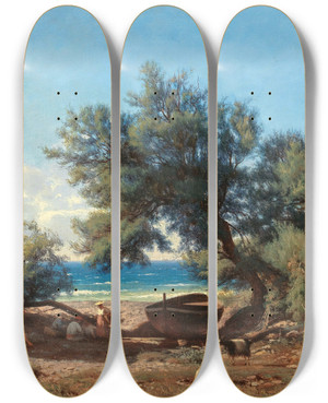 Triptych art skateboard deck of Mikhail Spiridonovich Erassi On The Coast In Italy by Mikhail Spiridonovich Erassi 2 (1823)