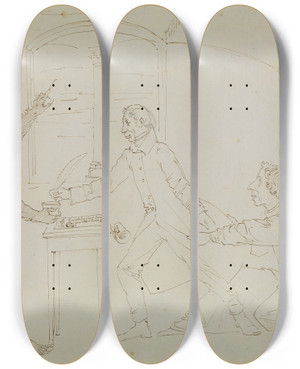 Triptych art skateboard deck of Moritz Von Schwind Der Architekt Heinrich Hbsch Verschreibt Sich Dem Teufel by Moritz Von Schwind (1804-1871)