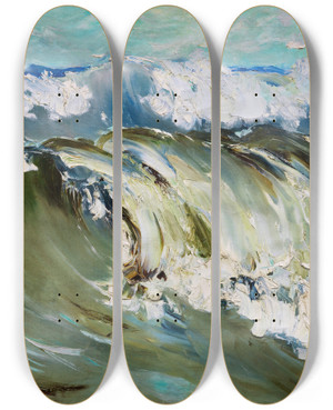 Triptych art skateboard deck of Karl Hagemeister Die Woge by Karl Hagemeister (1848-1933)