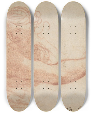 Triptych art skateboard deck of Pietro Da Cortona Study For The Allegory Of Religion by Pietro da Cortona (1596-1669)