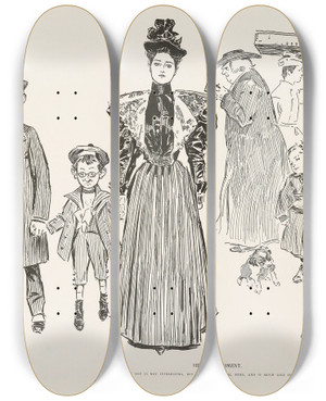Triptych art skateboard deck of Charles Dana Gibson Her Punishment_1 by Charles Dana Gibson (1867-1944)