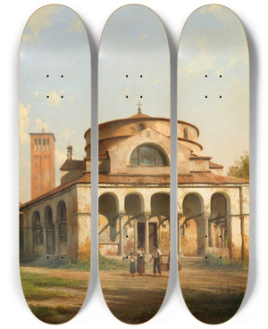 Triptych art skateboard deck of Giuseppe Canella The Basilica Of Torcello And Santa Fosca Torcello Venice by Giuseppe Canella (1788-1847)