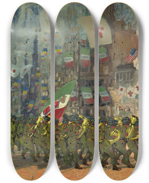 Triptych art skateboard deck of George Luks The Bersaglieri by George Luks (1866-1933)