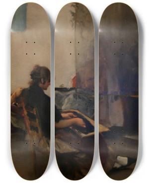 Triptych art skateboard deck of John Singer Sargent The Bead Threaders Of Venice by John Singer Sargent (1856-1925)