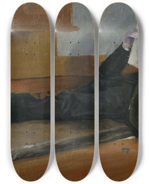 Triptych art skateboard deck of Albert Engstrm The Artists Father Reading A Newspaper by Albert Engstrom (1869-1940)