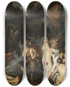 Triptych art skateboard deck of Jacob Jordaens Allegory Of Fertility by Jacob Jordaens (1593-1678)