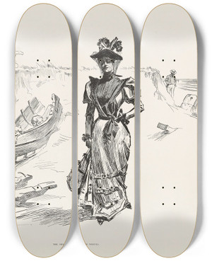 Triptych art skateboard deck of Charles Dana Gibson Danger_1 by Charles Dana Gibson (1867-1944)