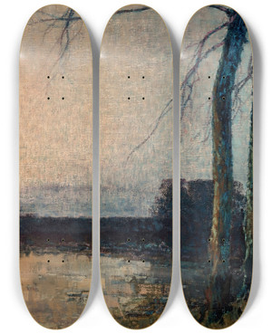 Triptych art skateboard deck of Wadysaw Wankie Dusk Moonrise Ii by Wadysaw Wankie (1860-1925)