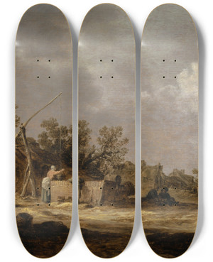 Triptych art skateboard deck of Jan Van Goyen Farms by Jan Van Goyen (1596-1656)