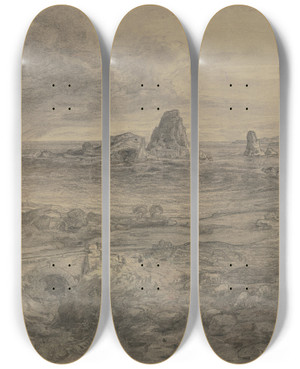 Triptych art skateboard deck of Ludwig Metz Die Zyklopenfelsen Bei Sciacca_1 by Ludwig Metz