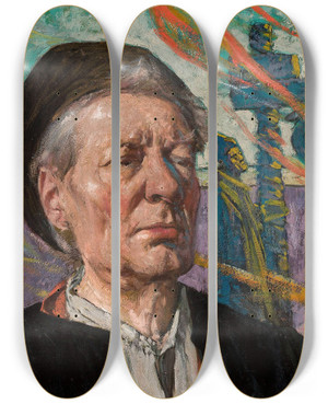 Triptych art skateboard deck of Ludwik Stasiak Selfportrait by Ludwik Stasiak (1858-1924)