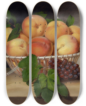 Triptych art skateboard deck of Raphaelle Peale Still Life Basket Ofpeaches by Raphaelle Peale (1774-1825)