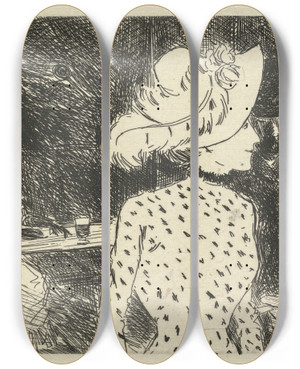Triptych art skateboard deck of Jeanlouis Forain Cafe Scene by Jean Louis Forain (1852-1931)