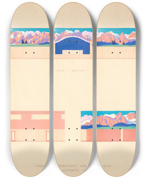 Triptych art skateboard deck of Winold Reiss Proposed Treatment For Roller Rink Elizabeth Nj Wall Elevations Alpine Scheme by Winold Reiss (1886-1953)