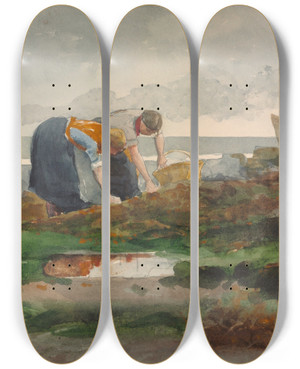 Triptych art skateboard deck of Winslow Homer The Mussel Gatherers by Winslow Homer (1836-1910)